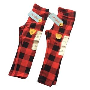 👛 Cat & Jack Red Plaid Leggings Size 2T Durable Knee NWT **3 for $15**